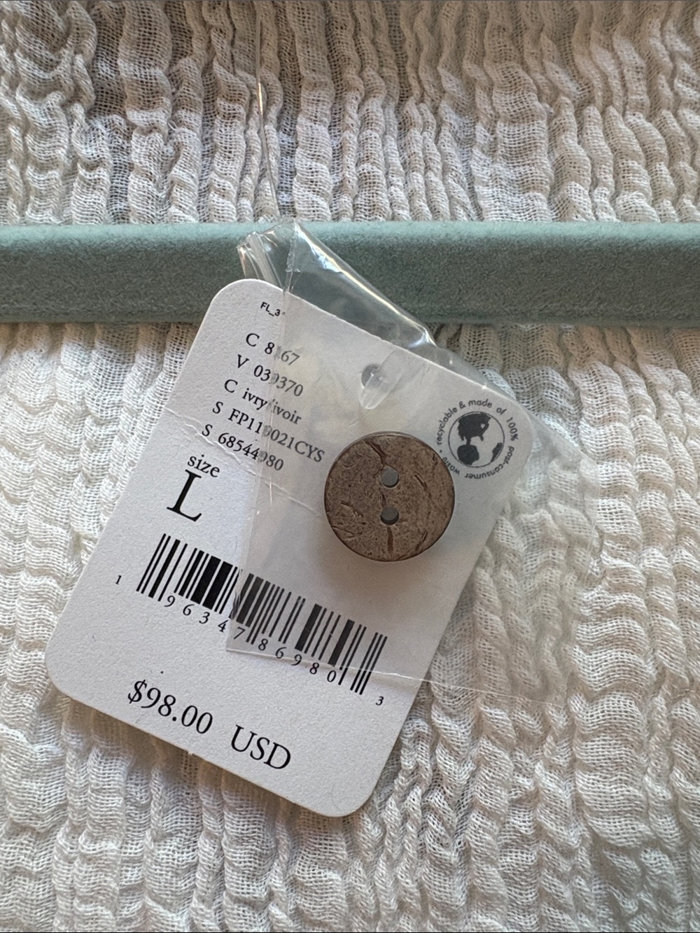 NWT Freepeople Intimately Relaxed Crinkle White Button-Front Women's Top Size L - Picture 8 of 8